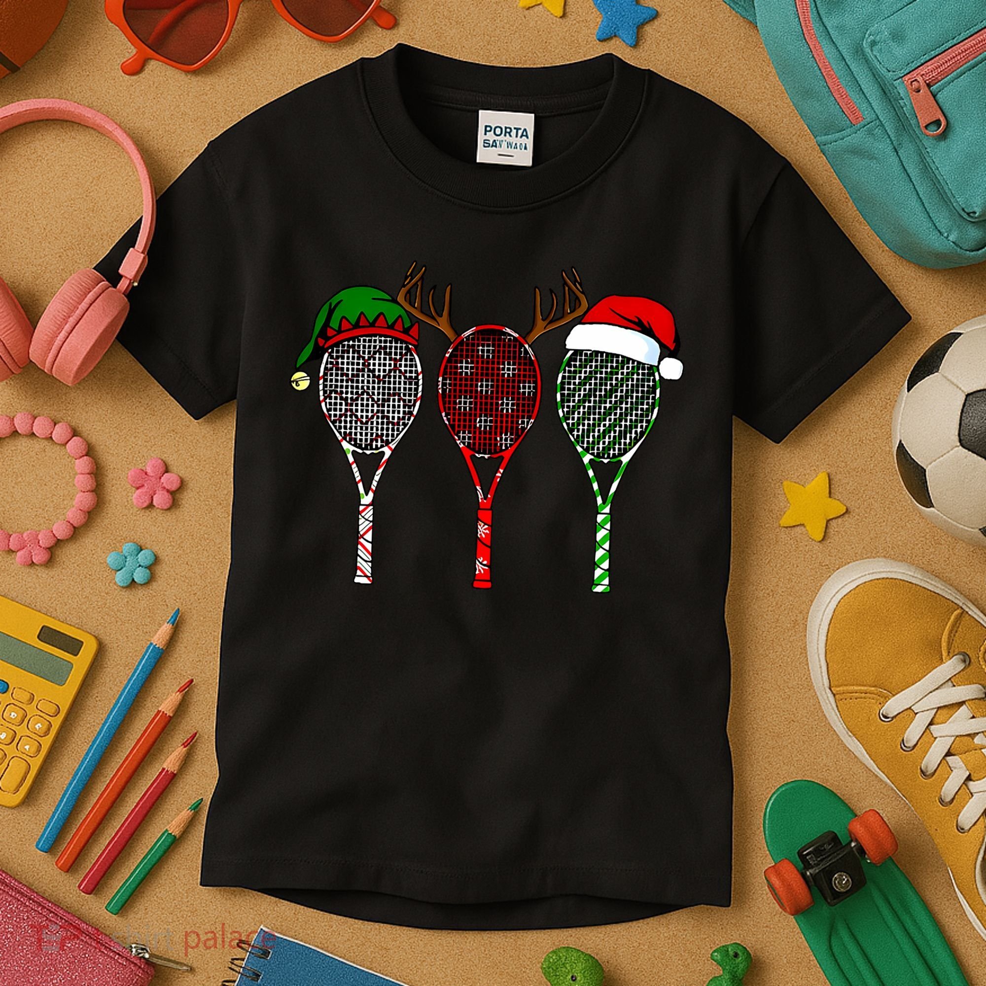 Tennis Merry Chistmas 3 Tennis Racket Christmas Kids T-Shirt