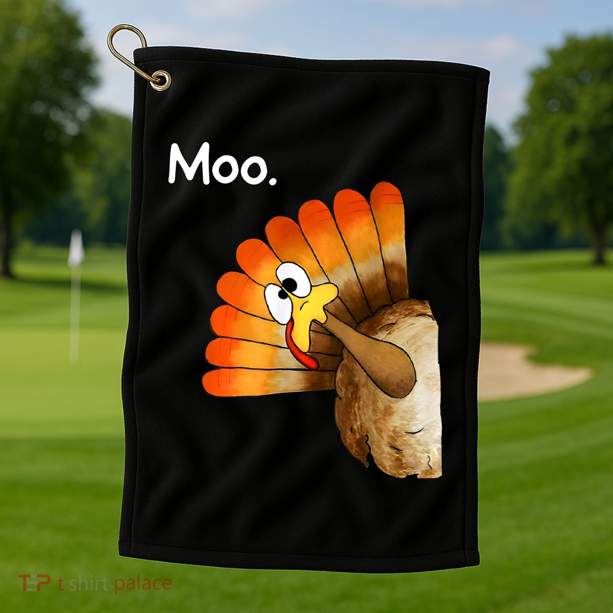 Turkey Moo Cow Funny Thanksgiving Golf Towel
