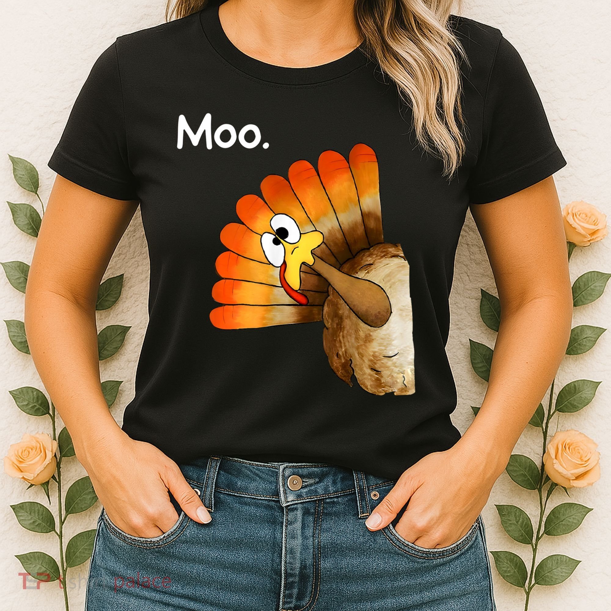Turkey Moo Cow Funny Thanksgiving Women's T-Shirt