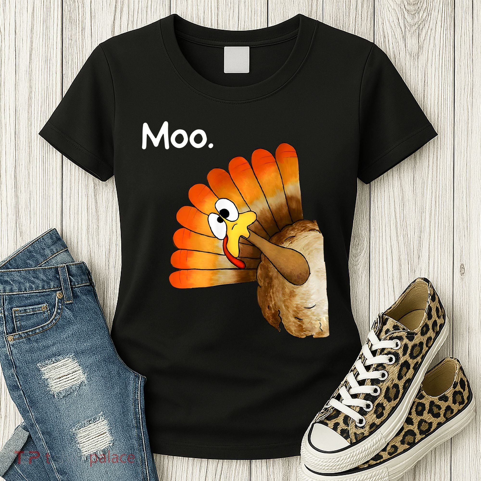 Turkey Moo Cow Funny Thanksgiving Women's T-Shirt
