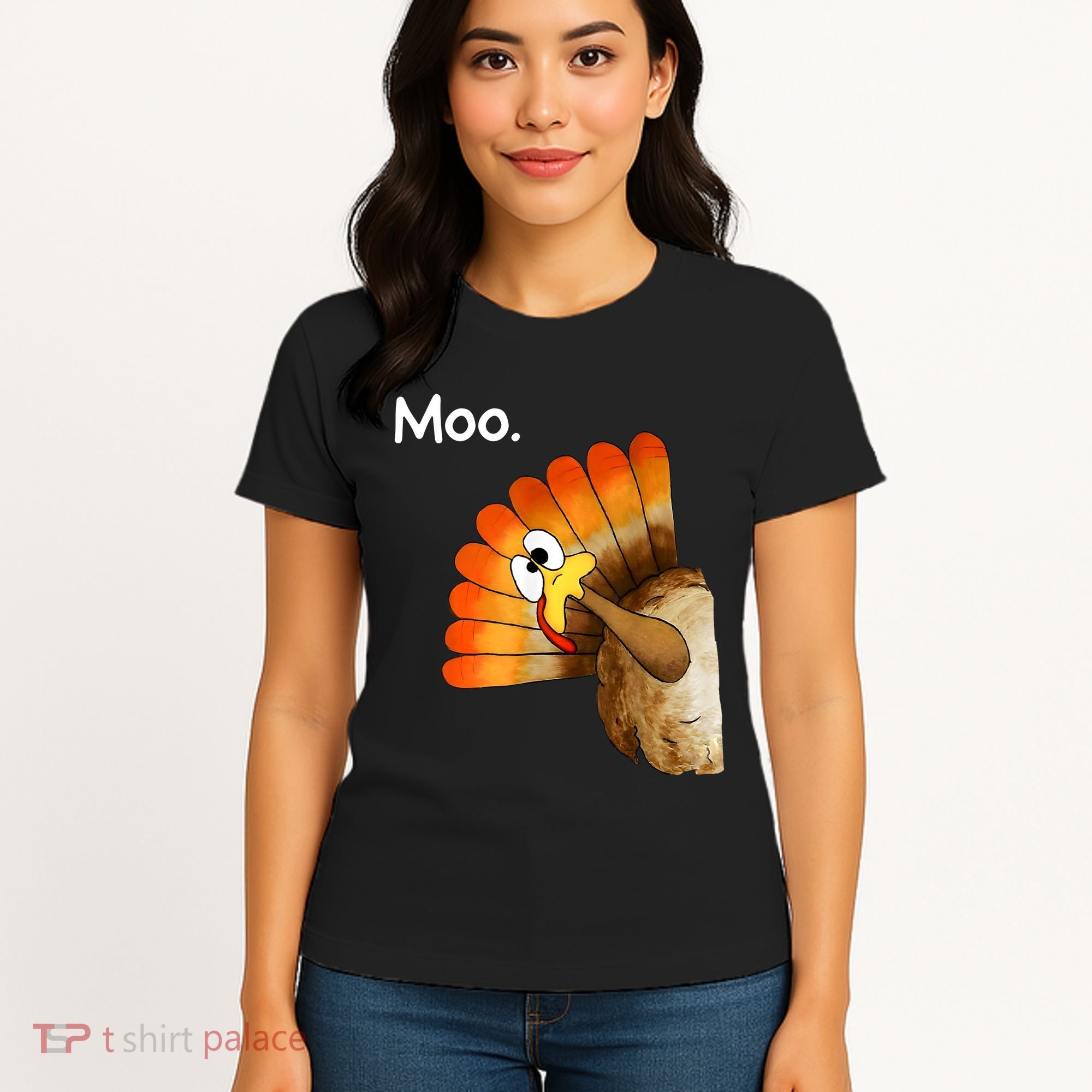Turkey Moo Cow Funny Thanksgiving Women's T-Shirt