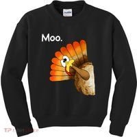 Turkey Moo Cow Funny Thanksgiving Kids Sweatshirt thumb 0