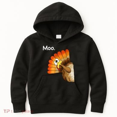 Turkey Moo Cow Funny Thanksgiving Kids Hoodie