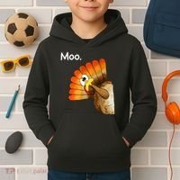 Turkey Moo Cow Funny Thanksgiving Kids Hoodie thumb 2