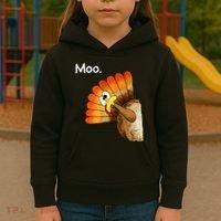 Turkey Moo Cow Funny Thanksgiving Kids Hoodie thumb 3