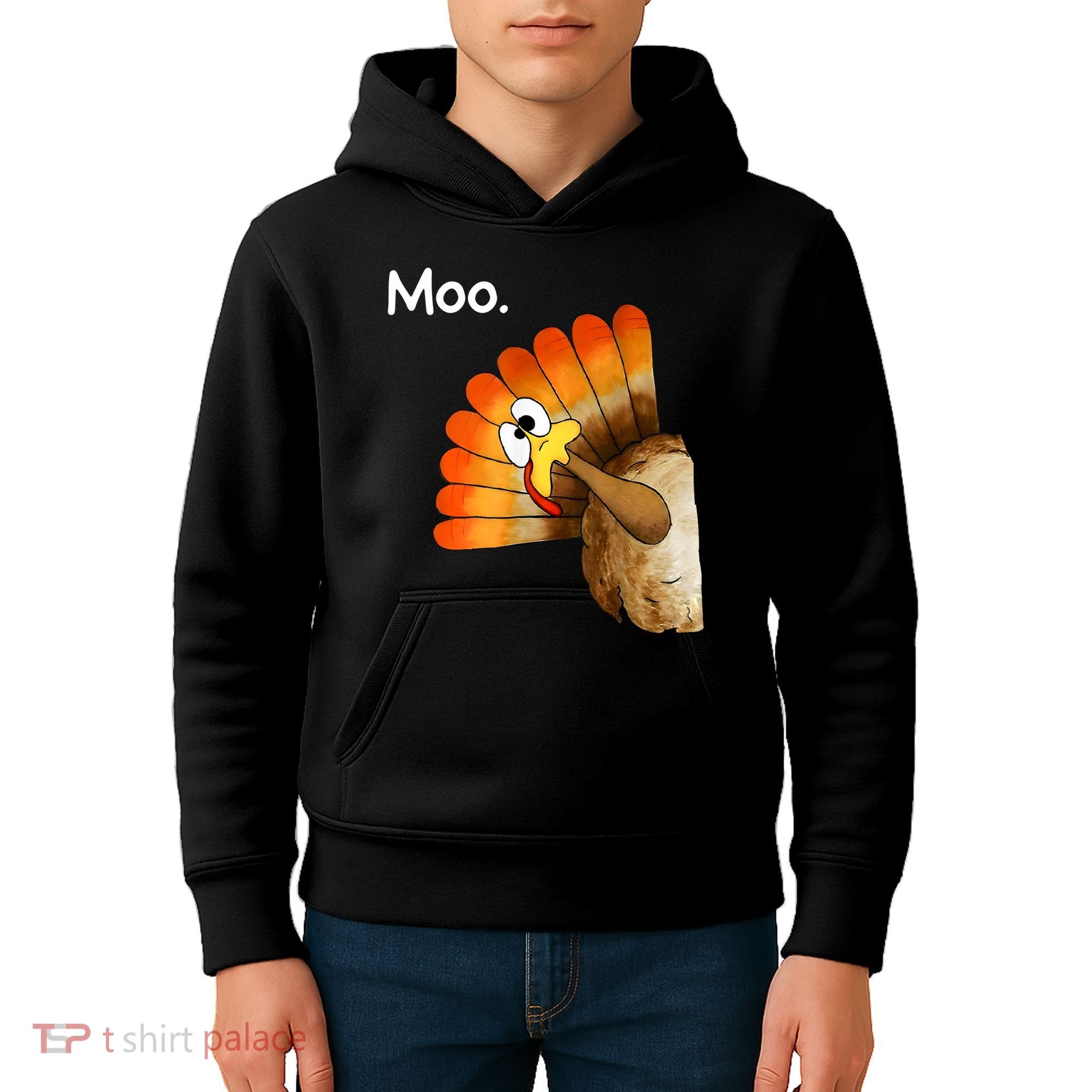 Turkey Moo Cow Funny Thanksgiving Kids Hoodie