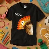 Turkey Moo Cow Funny Thanksgiving Kids T-Shirt thumb 3