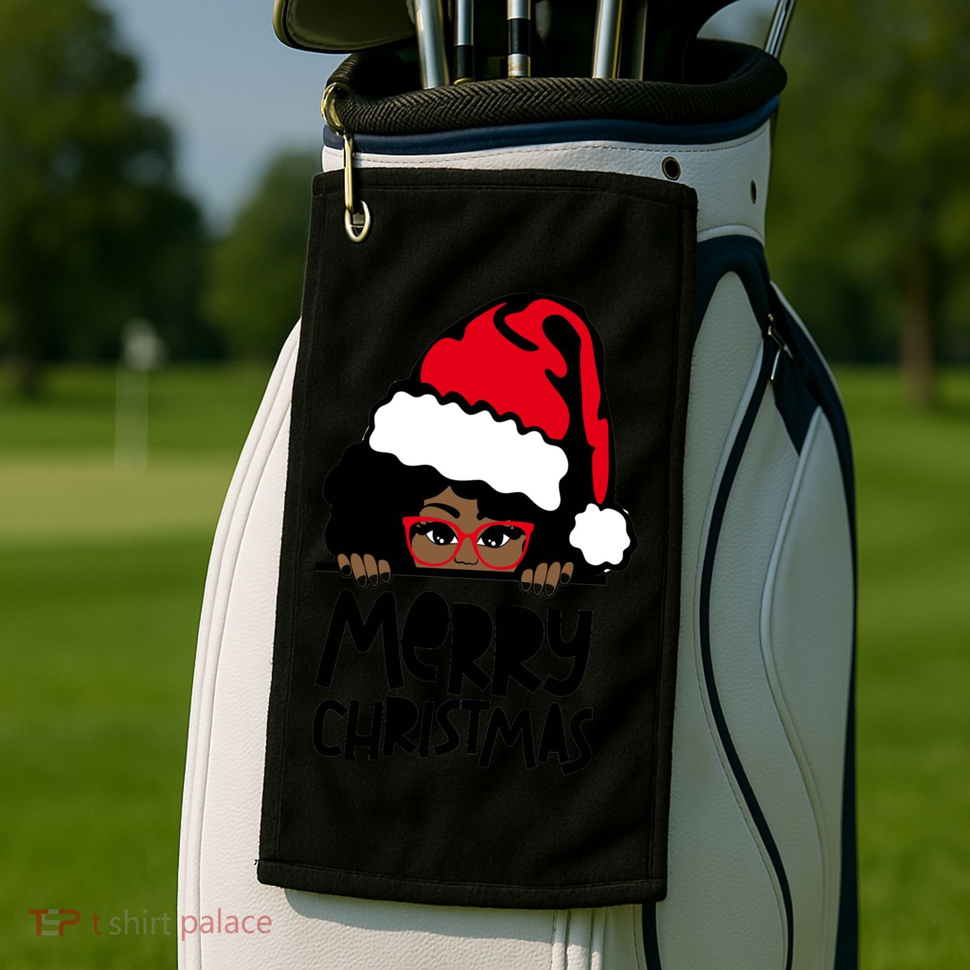 That Melanin Christmas Mrs Claus Santa Black Peeking Claus Gift Golf Towel