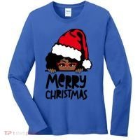 That Melanin Christmas Mrs Claus Santa Black Peeking Claus Gift Women's Long Sleeve Shirt thumb 0