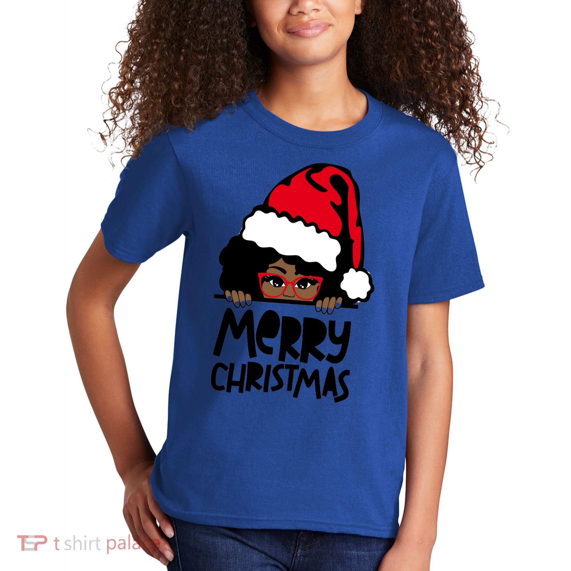 That Melanin Christmas Mrs Claus Santa Black Peeking Claus Gift Kids T-Shirt