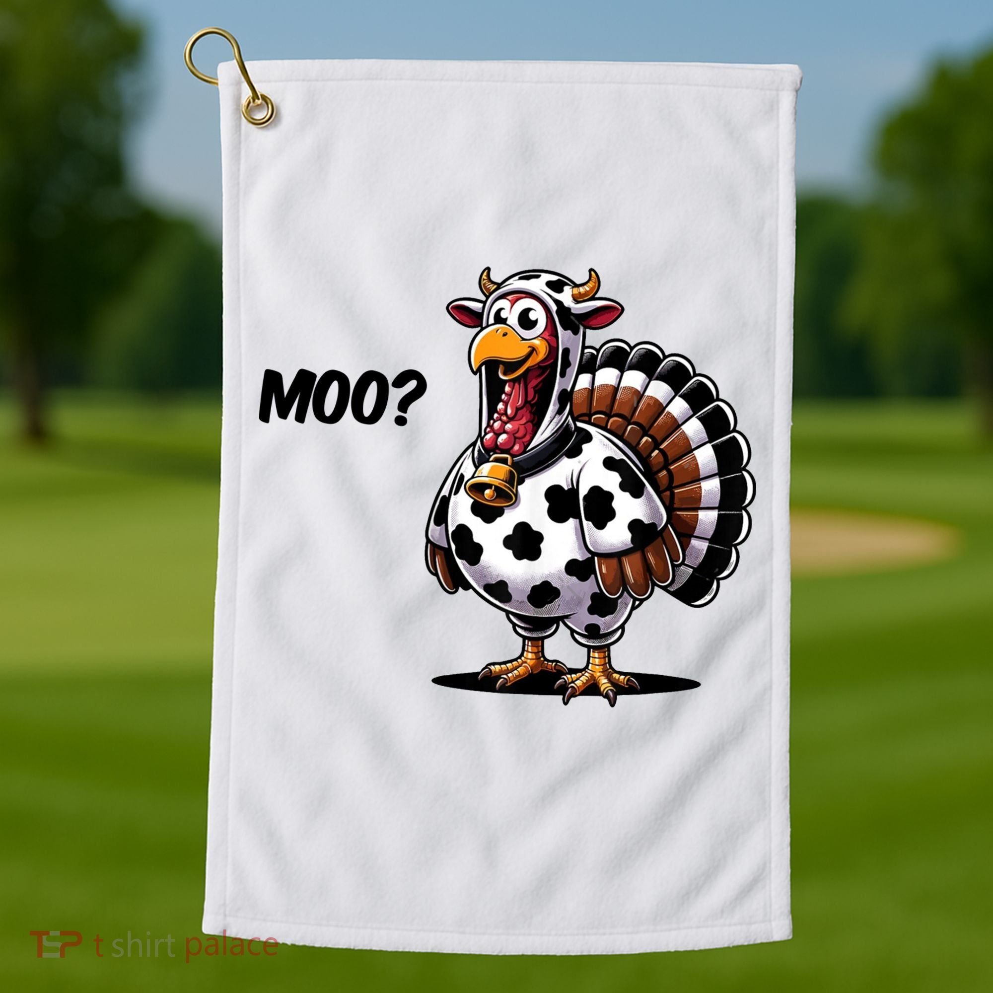 Turkey Moo Cow Funny Thanksgiving Golf Towel