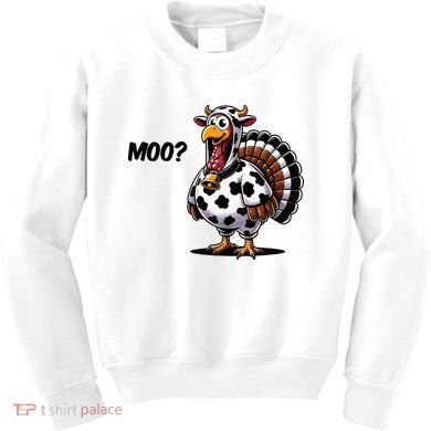 Turkey Moo Cow Funny Thanksgiving Kids Sweatshirt
