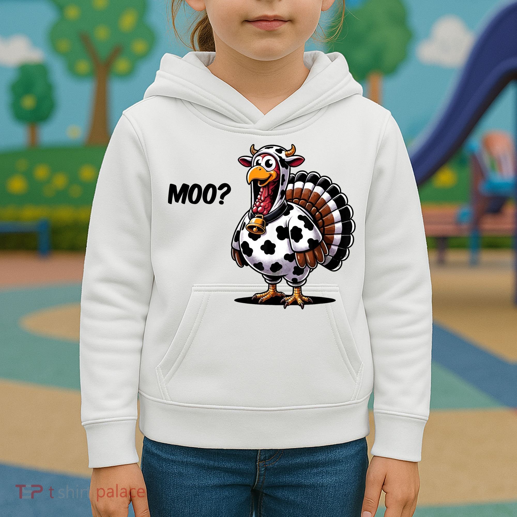 Turkey Moo Cow Funny Thanksgiving Kids Hoodie