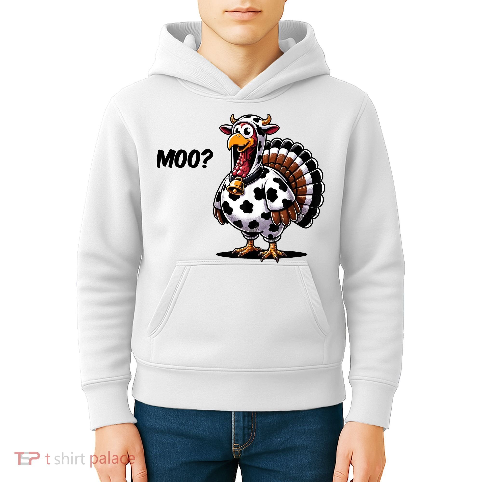 Turkey Moo Cow Funny Thanksgiving Kids Hoodie