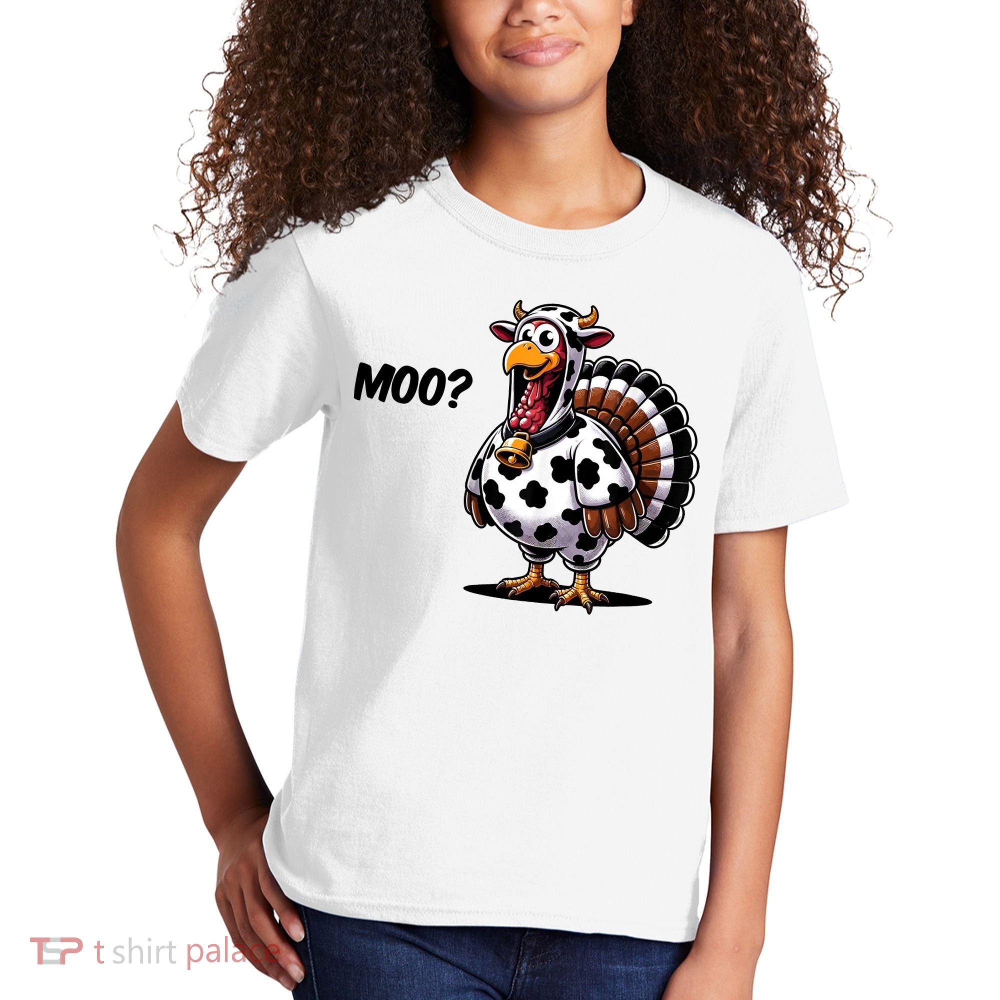 Turkey Moo Cow Funny Thanksgiving Kids T-Shirt