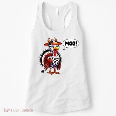 Turkey Moo Cow Funny Thanksgiving Women's Tank Top