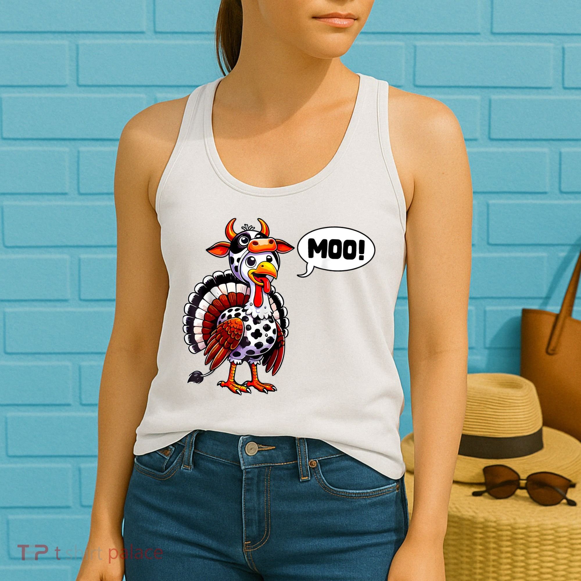Turkey Moo Cow Funny Thanksgiving Women's Tank Top