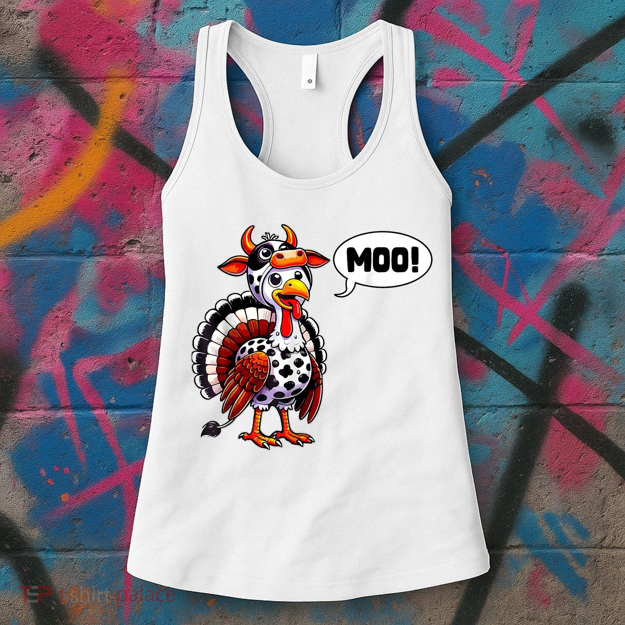 Turkey Moo Cow Funny Thanksgiving Women's Tank Top