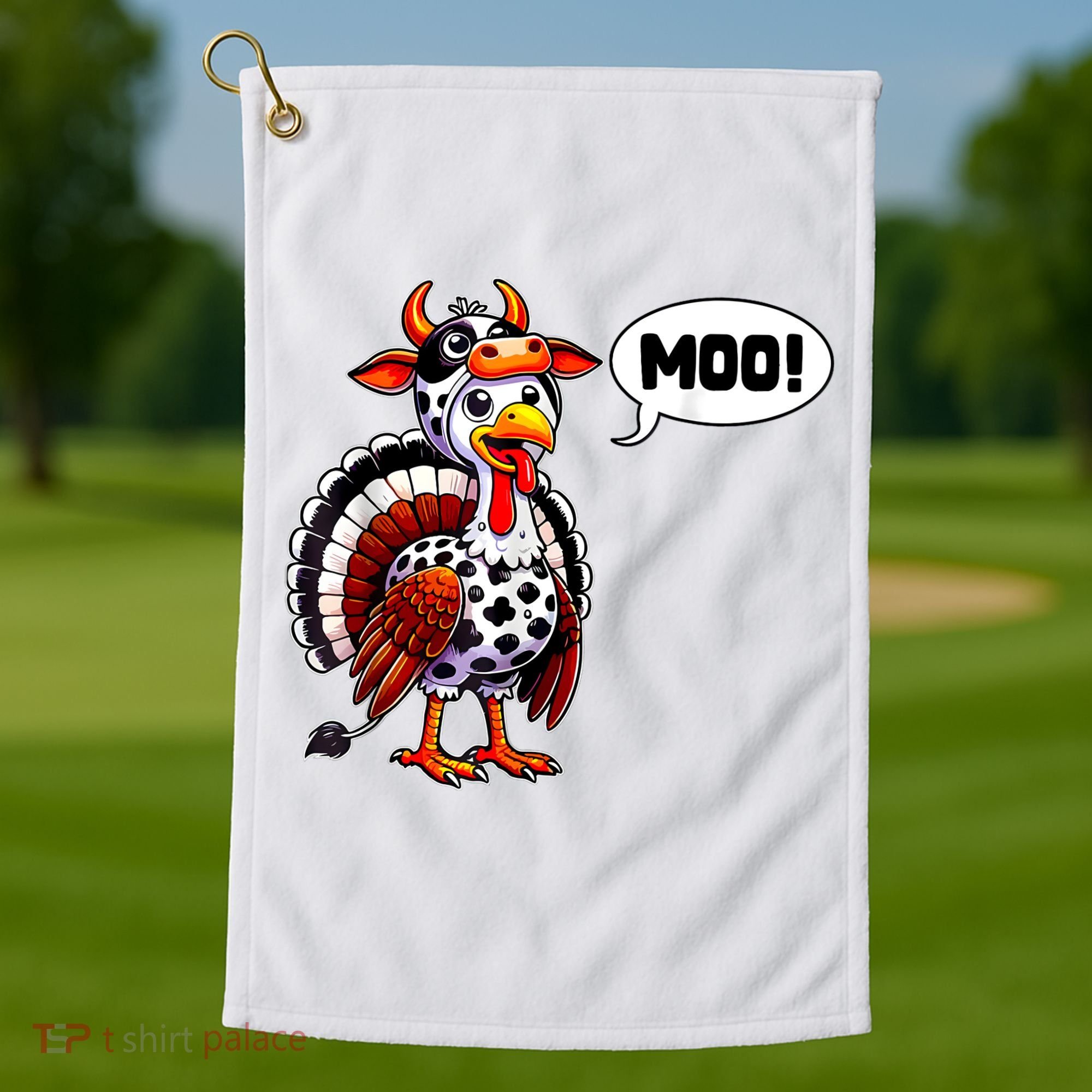Turkey Moo Cow Funny Thanksgiving Golf Towel