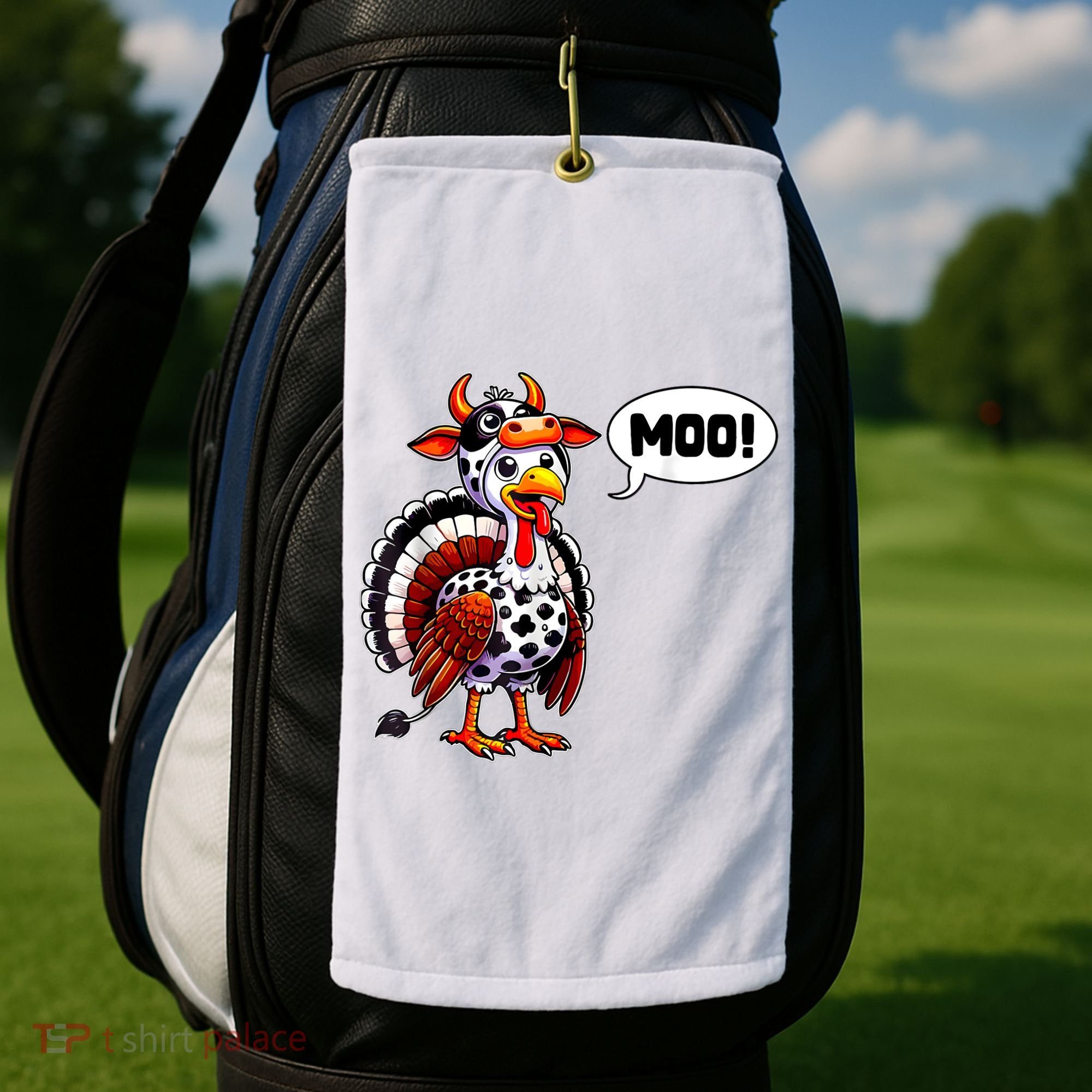 Turkey Moo Cow Funny Thanksgiving Golf Towel