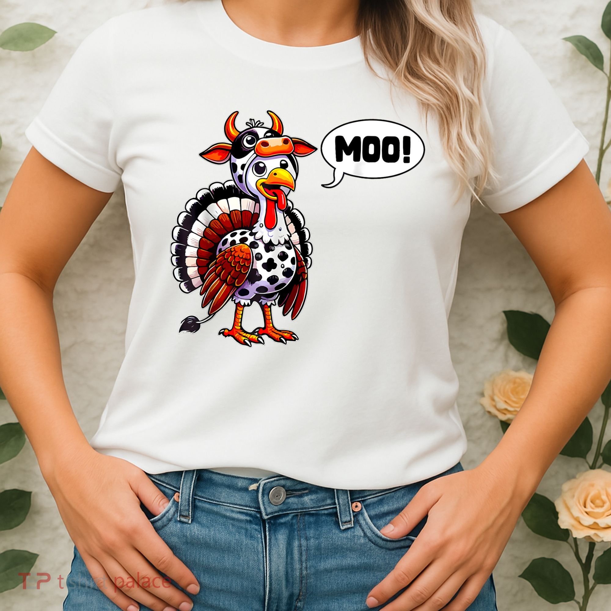 Turkey Moo Cow Funny Thanksgiving Women's T-Shirt