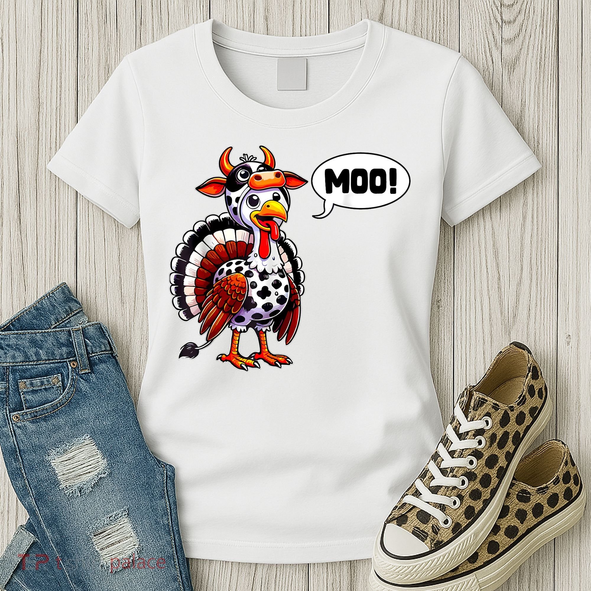 Turkey Moo Cow Funny Thanksgiving Women's T-Shirt