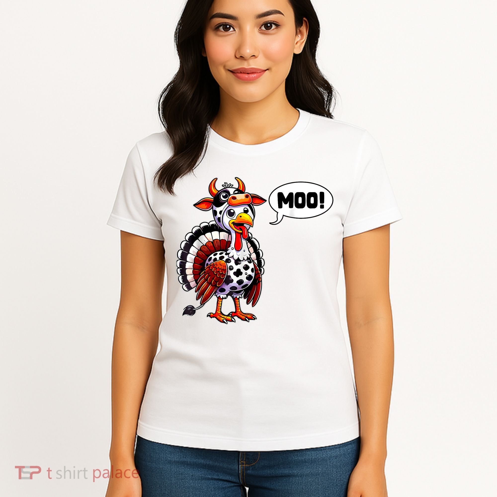 Turkey Moo Cow Funny Thanksgiving Women's T-Shirt
