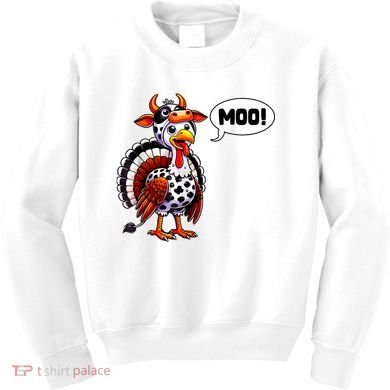 Turkey Moo Cow Funny Thanksgiving Kids Sweatshirt