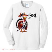Turkey Moo Cow Funny Thanksgiving Kids Long Sleeve Shirt thumb 0
