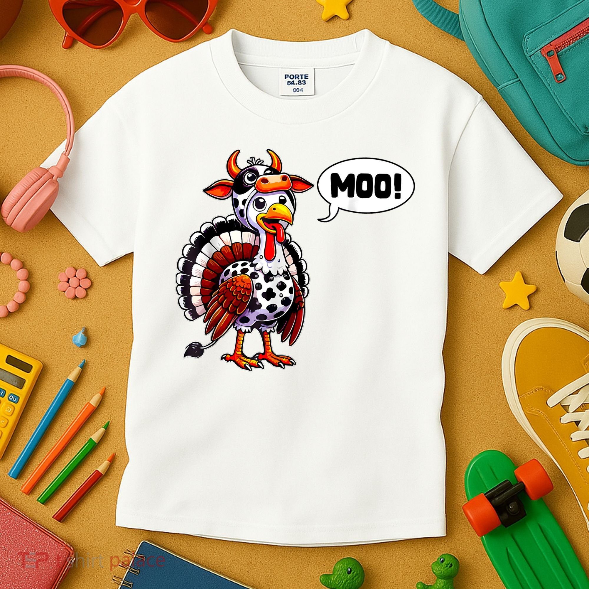 Turkey Moo Cow Funny Thanksgiving Kids T-Shirt