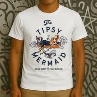 Tipsy Mermaid Dive Bar Cute Retro Pinup T-Shirt thumb 3