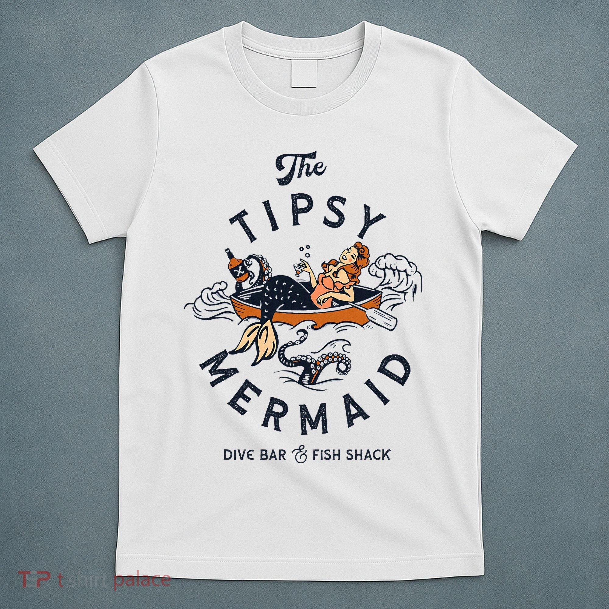 Tipsy Mermaid Dive Bar Cute Retro Pinup T-Shirt