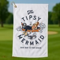 Tipsy Mermaid Dive Bar Cute Retro Pinup Golf Towel thumb 1