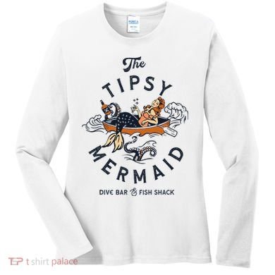 Tipsy Mermaid Dive Bar Cute Retro Pinup Women's Long Sleeve Shirt