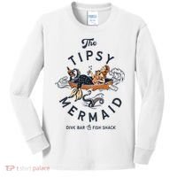Tipsy Mermaid Dive Bar Cute Retro Pinup Kids Long Sleeve Shirt thumb 0