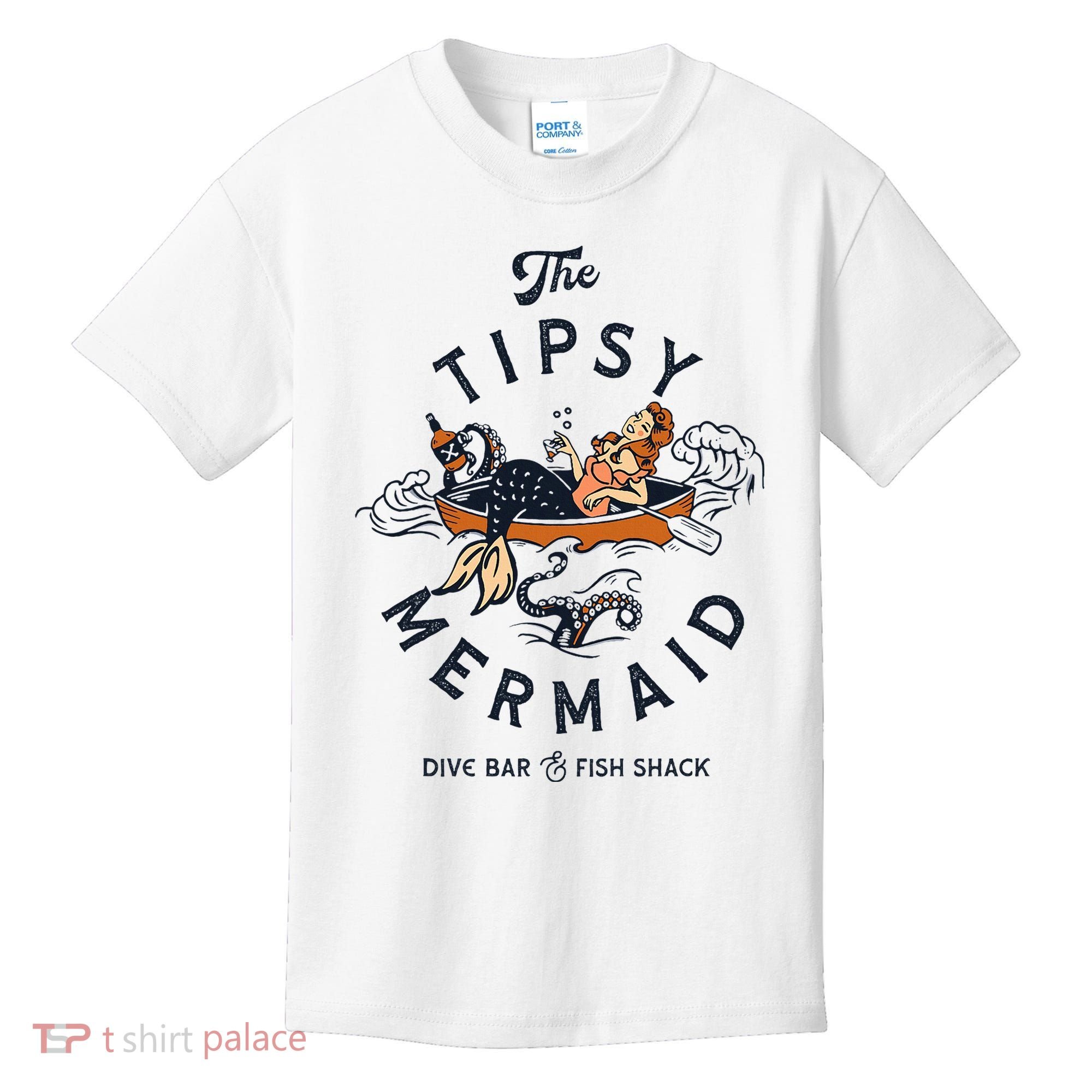 Tipsy Mermaid Dive Bar Cute Retro Pinup Kids T-Shirt