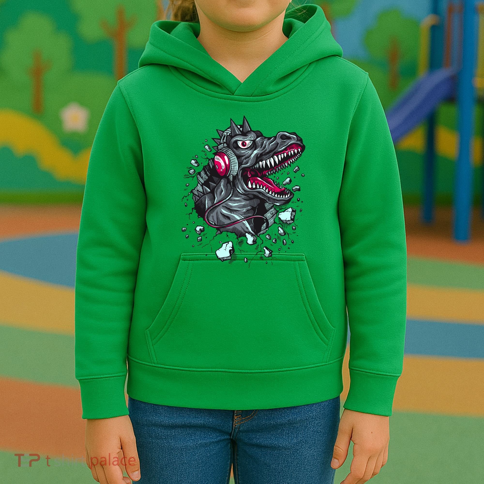 Trex Monster DJ Headphone Breakthrough Kids Hoodie