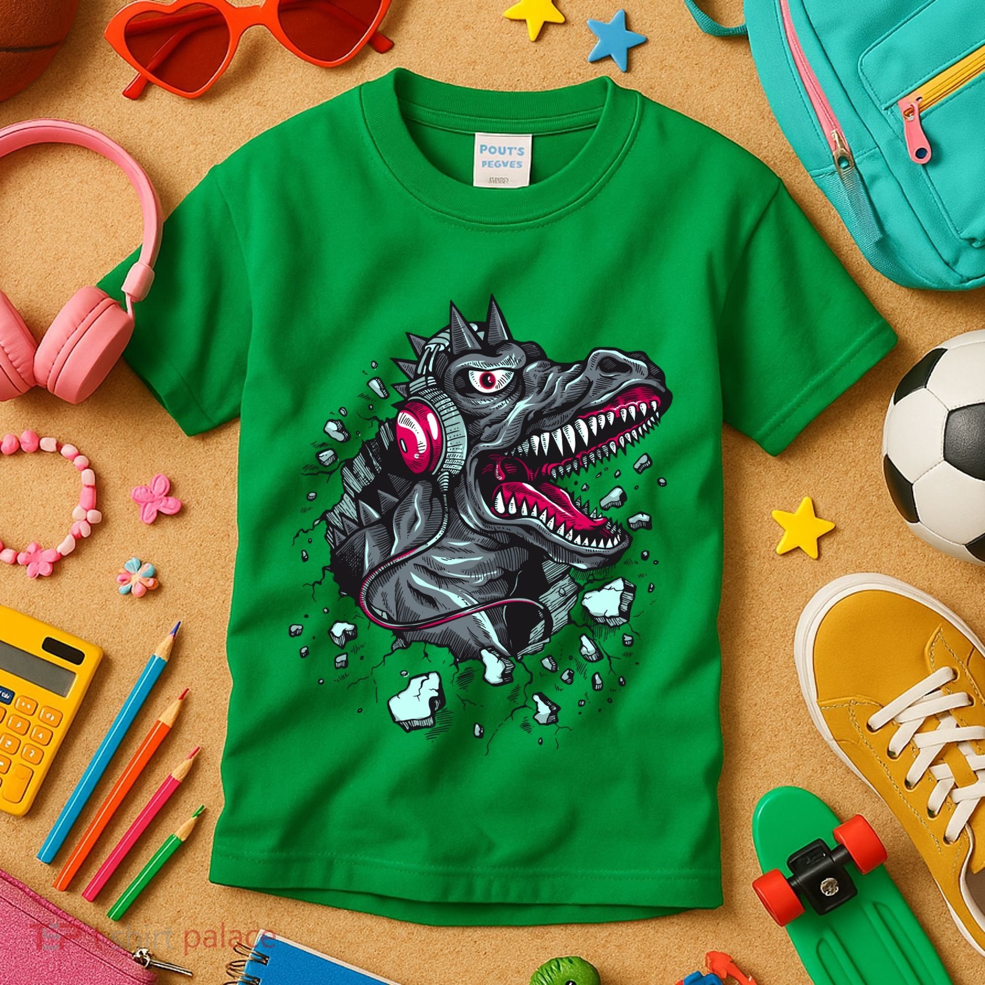 Trex Monster DJ Headphone Breakthrough Kids T-Shirt
