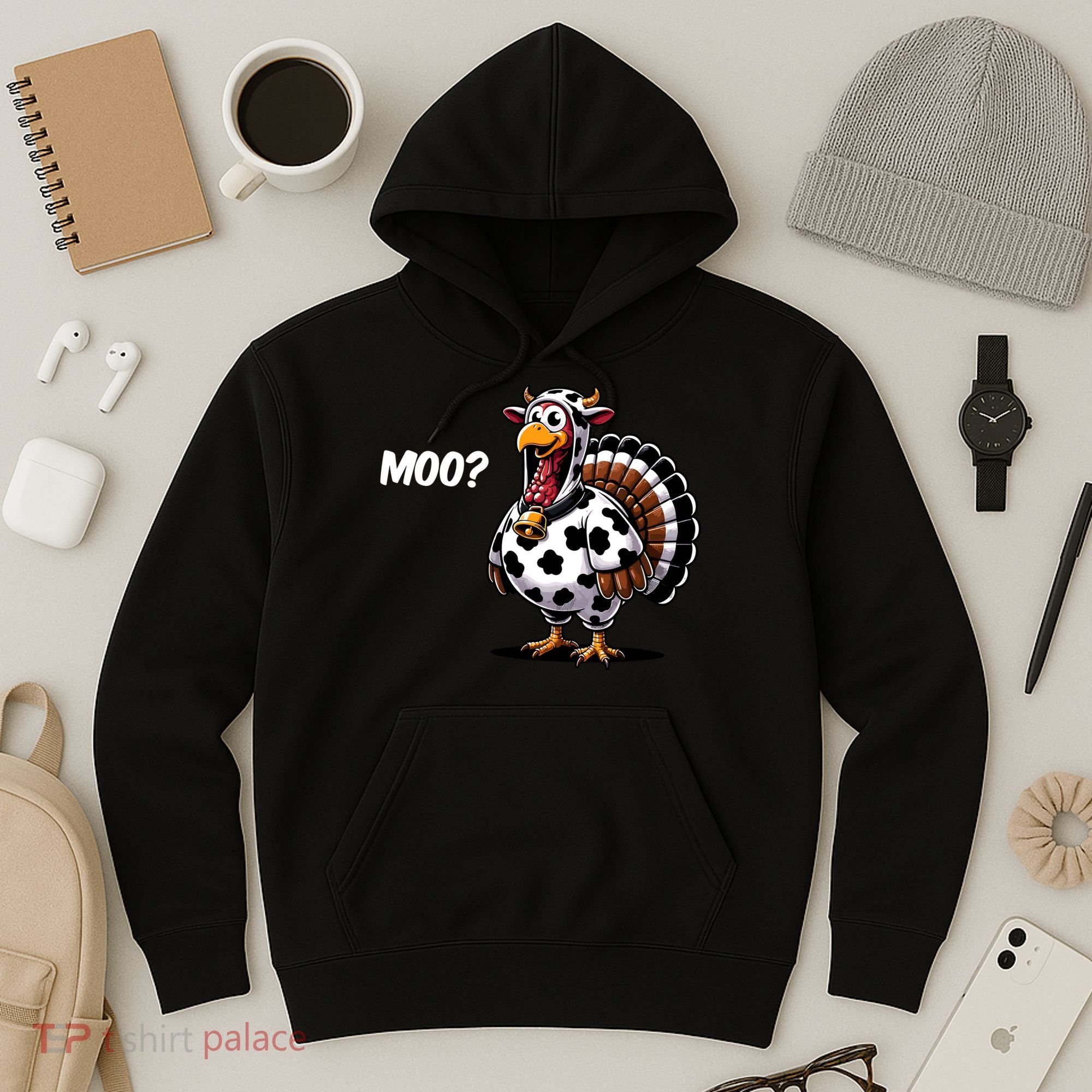 Turkey Moo Funny Cute Thanksgiving Cow Hoodie