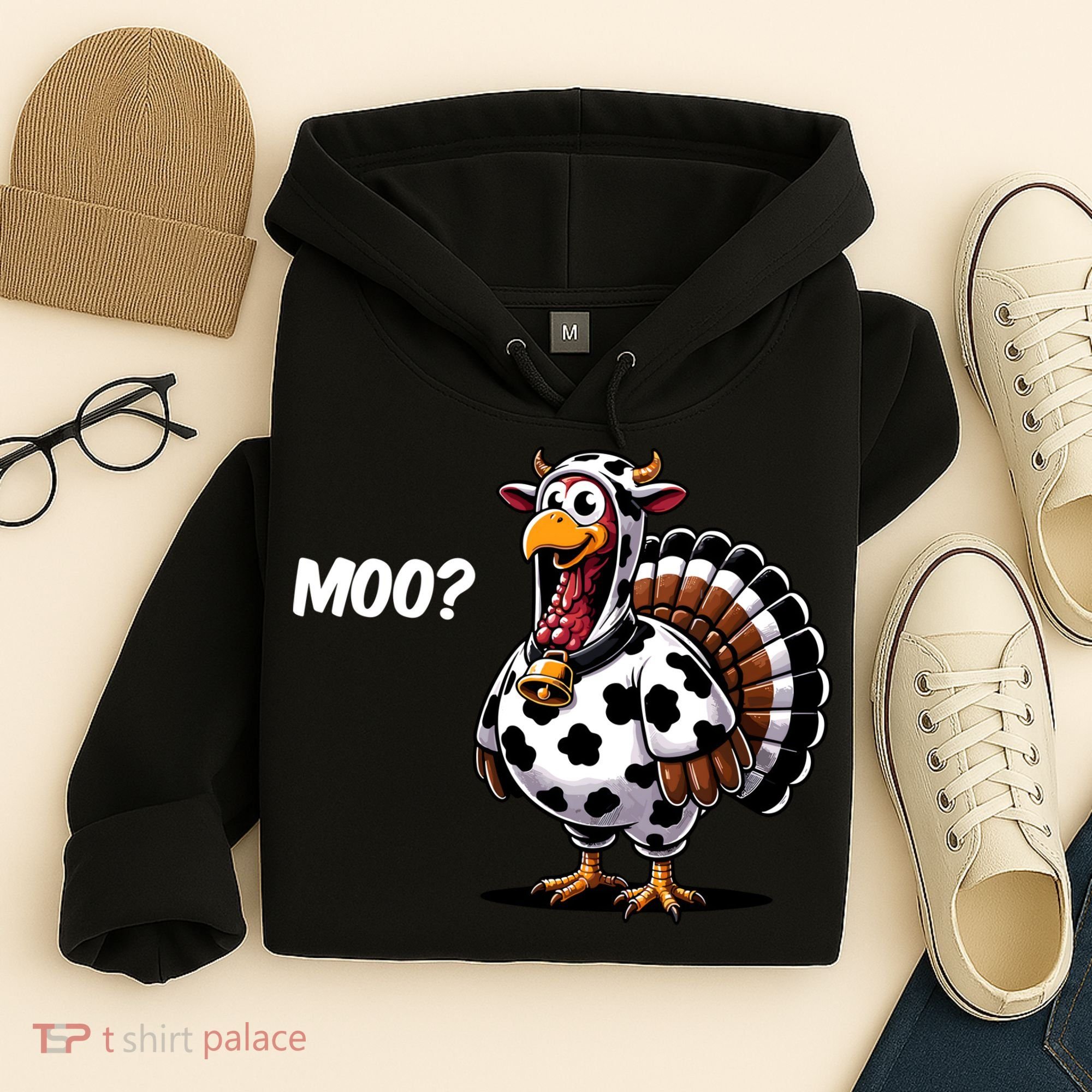Turkey Moo Funny Cute Thanksgiving Cow Hoodie