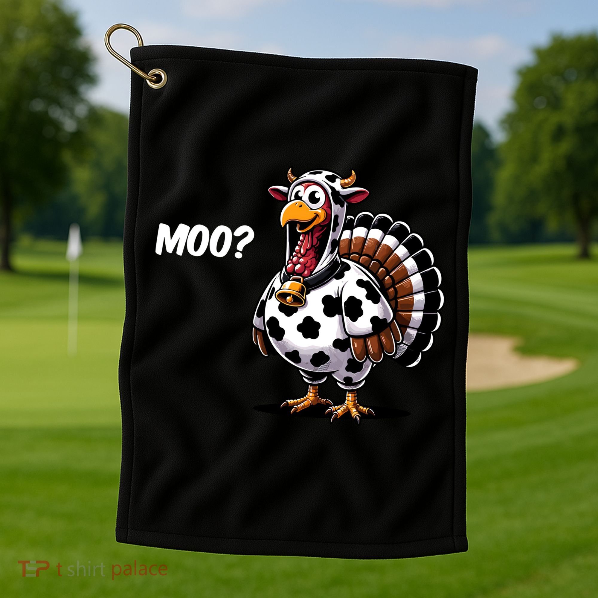 Turkey Moo Funny Cute Thanksgiving Cow Golf Towel