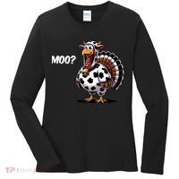 Turkey Moo Funny Cute Thanksgiving Cow Women's Long Sleeve Shirt thumb 0