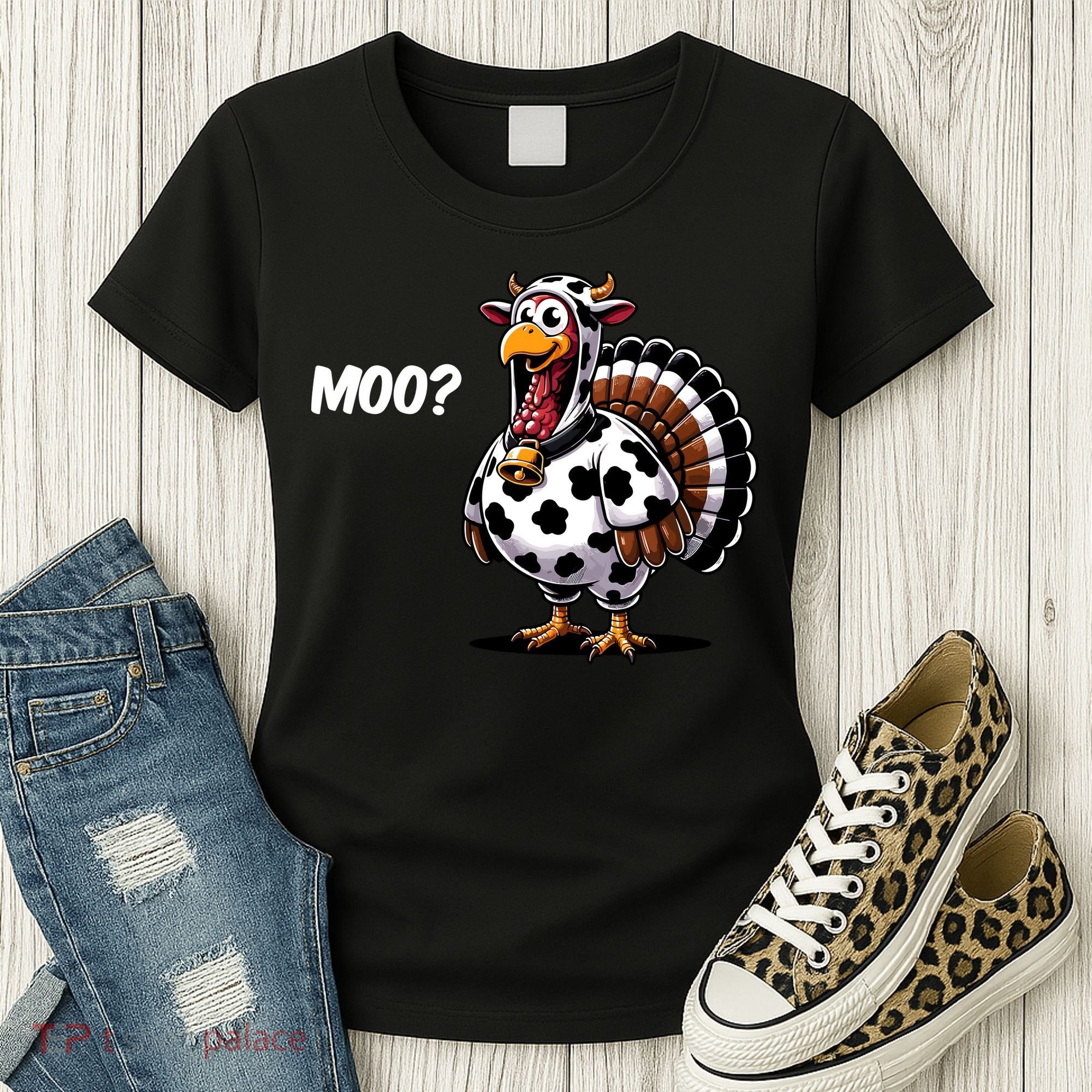 Turkey Moo Funny Cute Thanksgiving Cow Women's T-Shirt