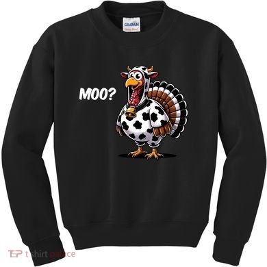 Turkey Moo Funny Cute Thanksgiving Cow Kids Sweatshirt