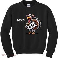 Turkey Moo Funny Cute Thanksgiving Cow Kids Sweatshirt thumb 0