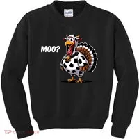 Turkey Moo Funny Cute Thanksgiving Cow Kids Sweatshirt thumb 0