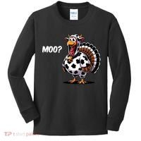 Turkey Moo Funny Cute Thanksgiving Cow Kids Long Sleeve Shirt thumb 0