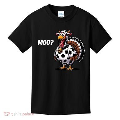 Turkey Moo Funny Cute Thanksgiving Cow Kids T-Shirt