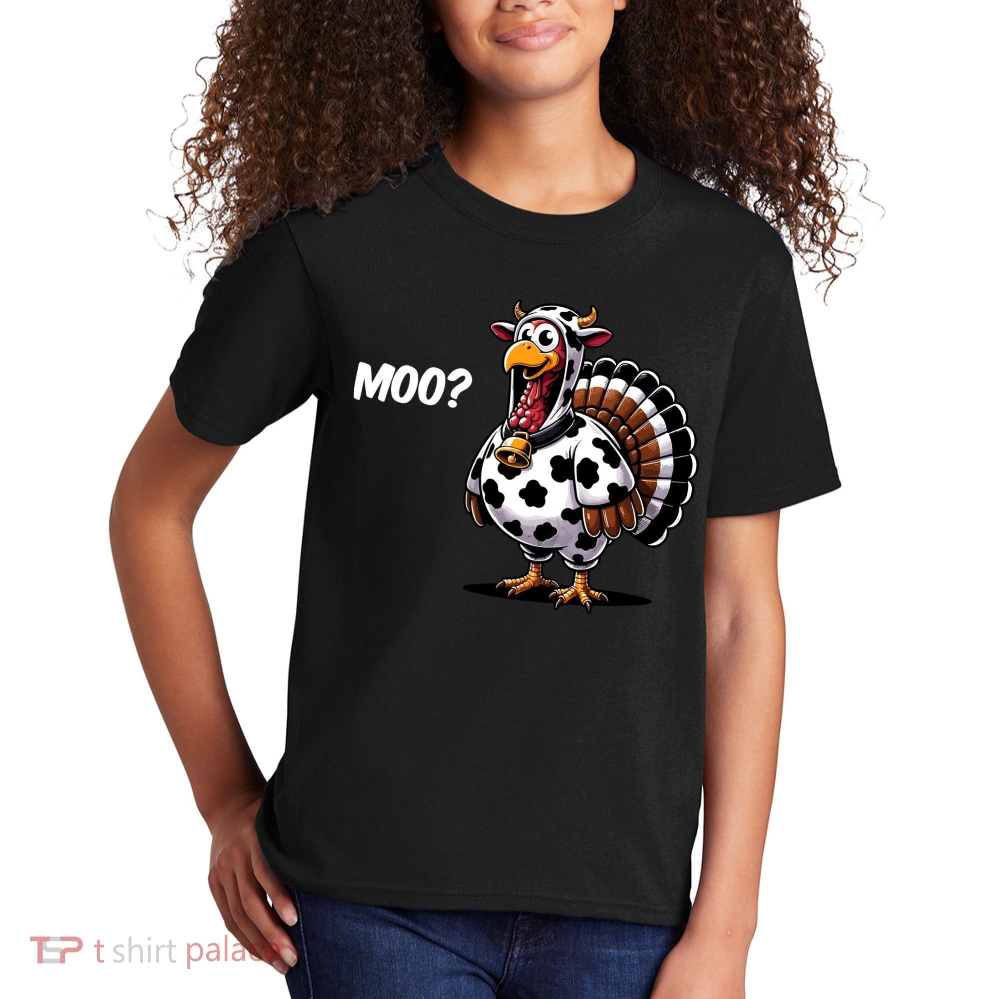 Turkey Moo Funny Cute Thanksgiving Cow Kids T-Shirt