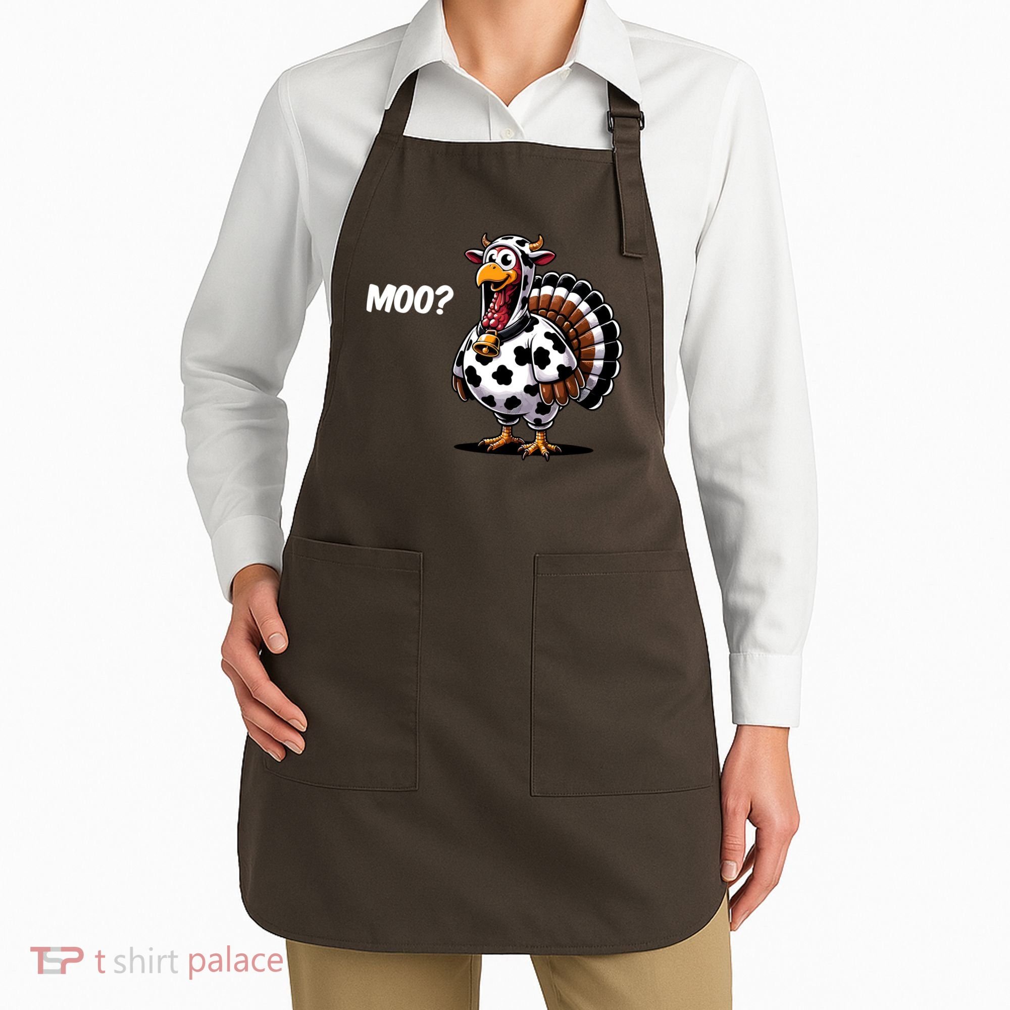 Turkey Moo Funny Cute Thanksgiving Cow Apron